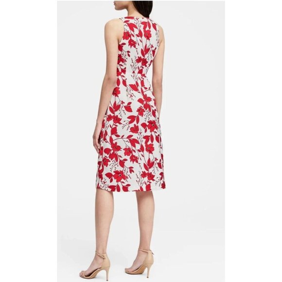 Banana Republic Red White Floral Print Sleeveless Midi Dress Size 20 2X Plus Sz - Picture 7 of 8